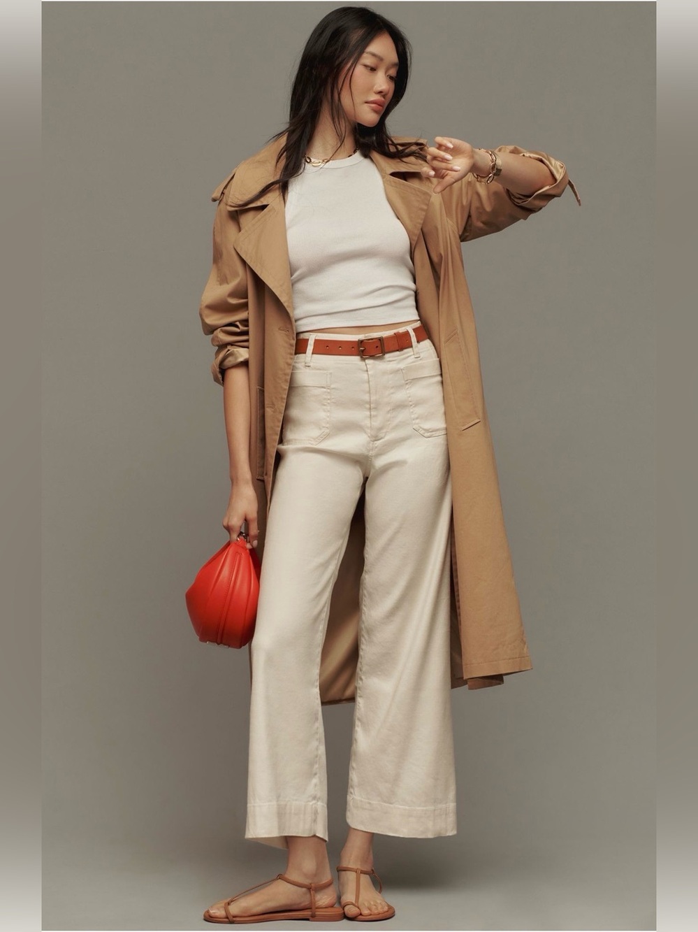 Anthropologie Cropped Barrel Cream Denim